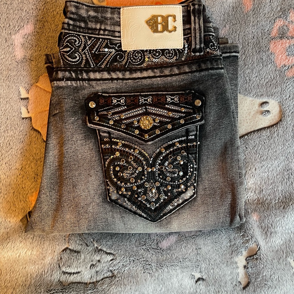 Women's Gray Embellished Boot Cut Jeans